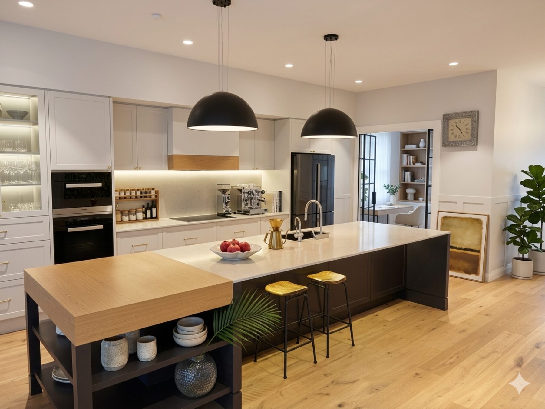 Ferryhill kitchen with stone island and pendant lighting