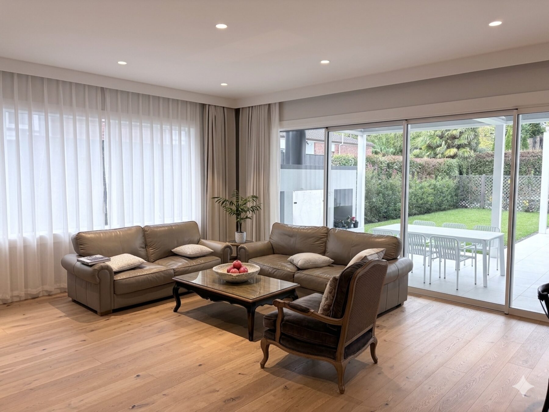 Ferryhill living room opening to garden through sliding doors